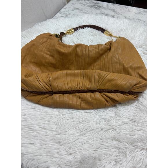Michael Kors Women's Skorpios Crescent Hobo Tan Leather Handbag Braided Handle - Picture 5 of 11
